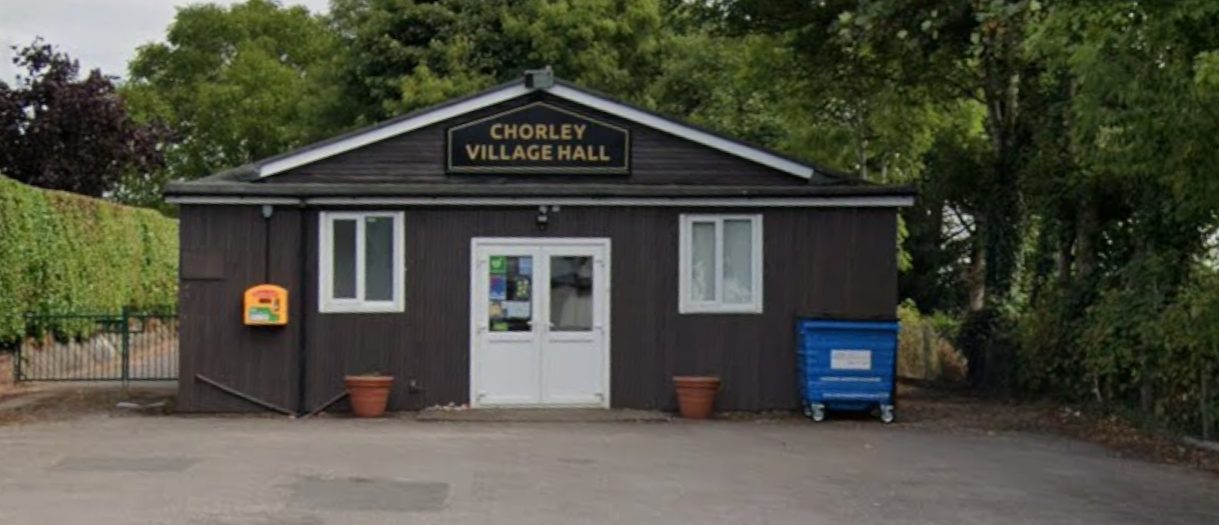 The front of Chorley Village Hall, with parking directly outside